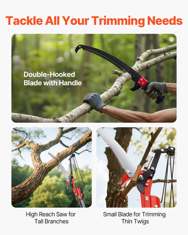 VEVOR 65Mn steel dual-hook blades deliver precise cuts on thick limbs