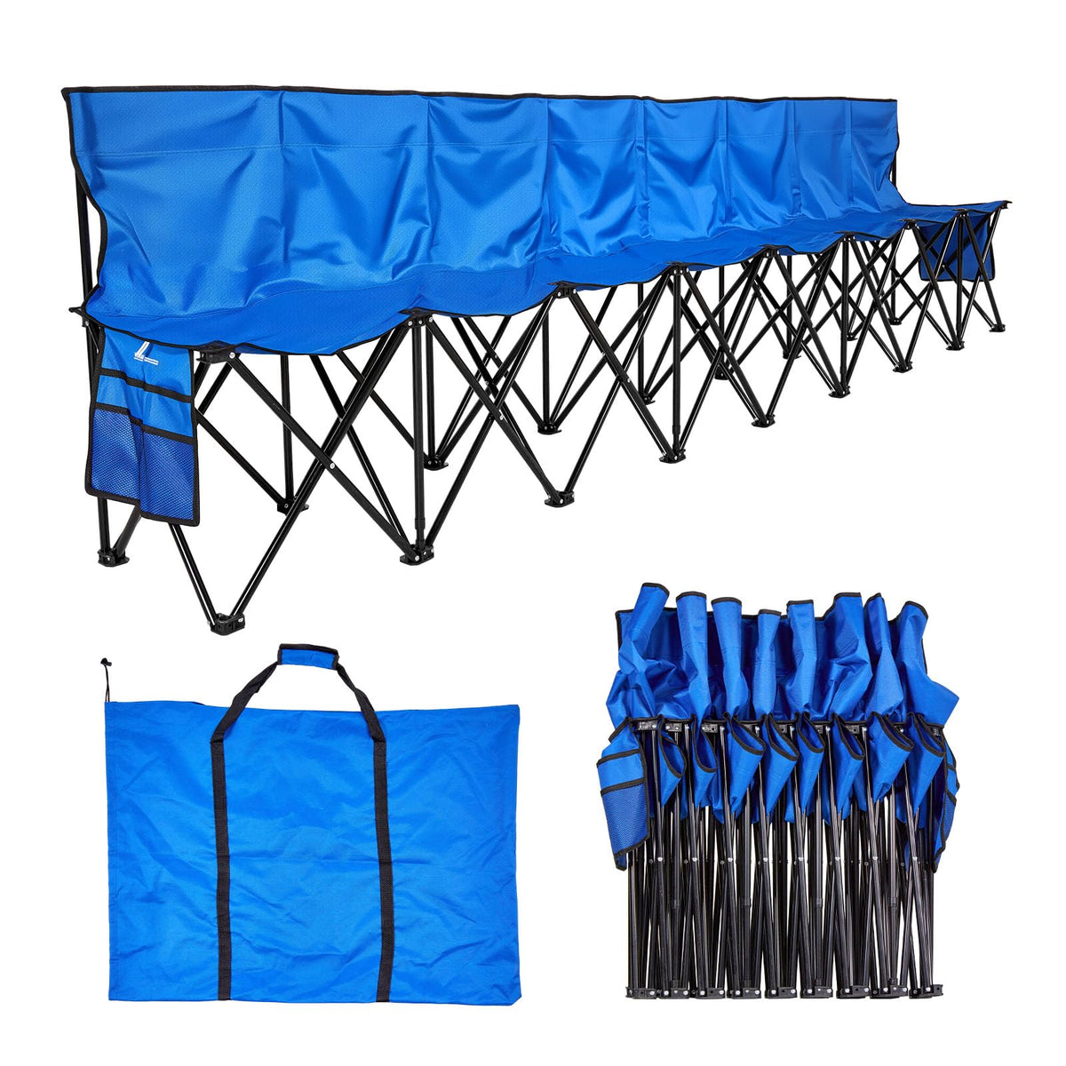 VEVOR 8-seat folding bench with backrest for comfortable sideline seating.