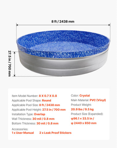 VEVOR 8ft round liner suits backyard pools for a finished look
