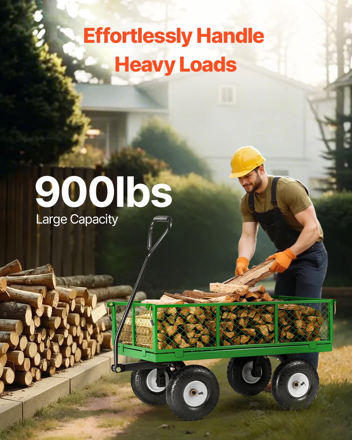 VEVOR steel garden cart loaded capacity enables fewer trips across the yard