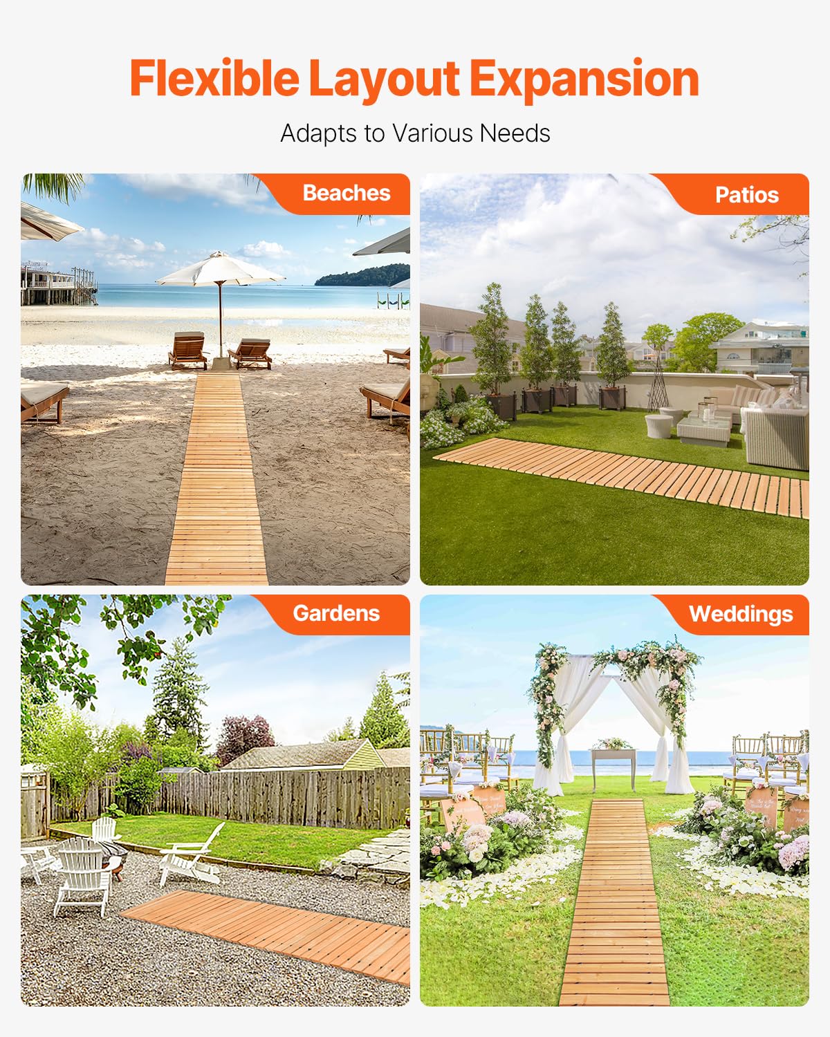 VEVOR 96 inches long walkway fits gardens, patios, beaches and events.