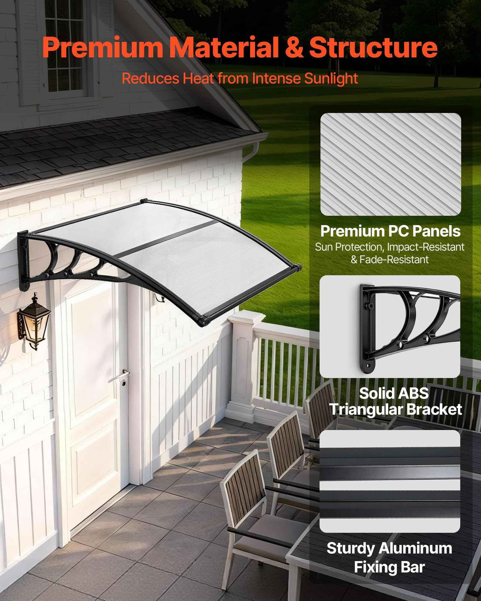 VEVOR ABS brackets ensure sturdy door canopy mounting on multiple wall types.