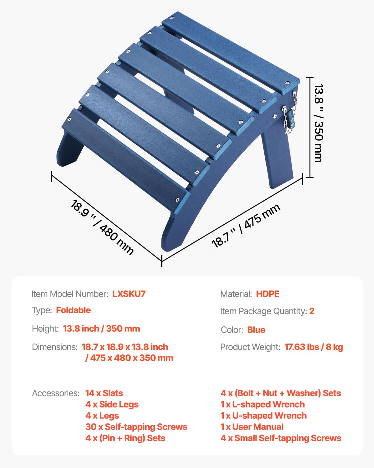 VEVOR Adirondack ottoman in blue adds color to porch and poolside.