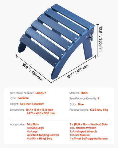 VEVOR Adirondack ottoman in blue adds color to porch and poolside.