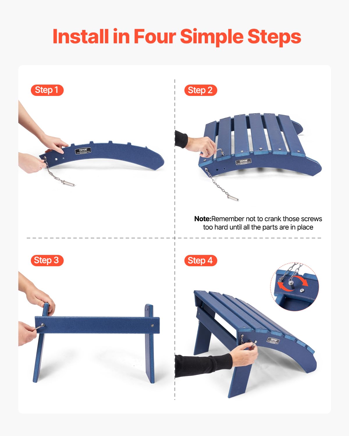 VEVOR Adirondack ottoman demonstrates quick assembly in four steps.