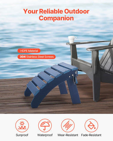VEVOR Adirondack ottoman resists sun and rain for durable outdoor use.