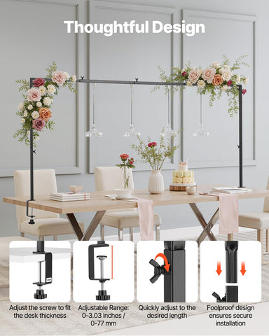 VEVOR adjustable height options on display for various tables