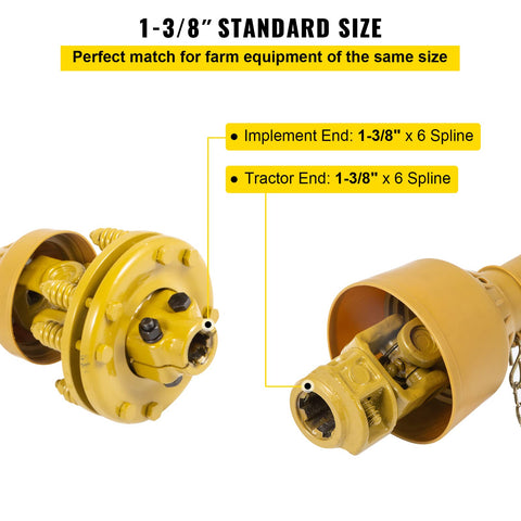 VEVOR adjustable-length PTO shaft extends from 31.5 to 41 inches for a precise fit.