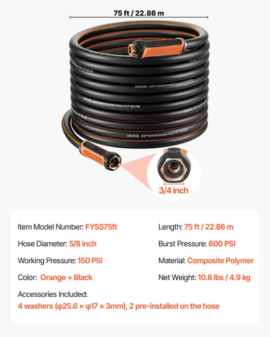VEVOR all-weather flexible hose stays pliable from cold to hot