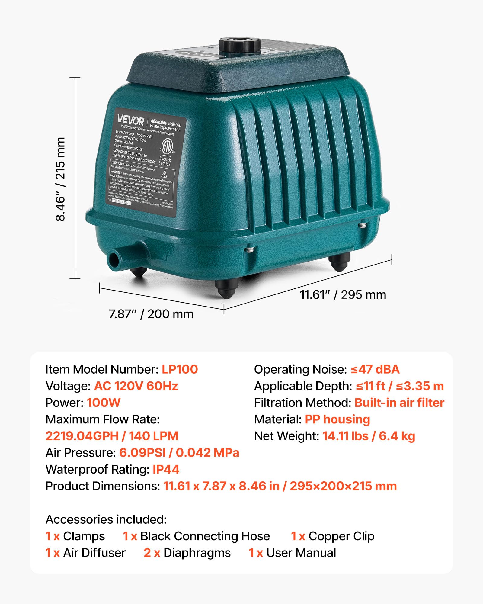 VEVOR aluminum housing demonstrates rugged IP44-rated durability
