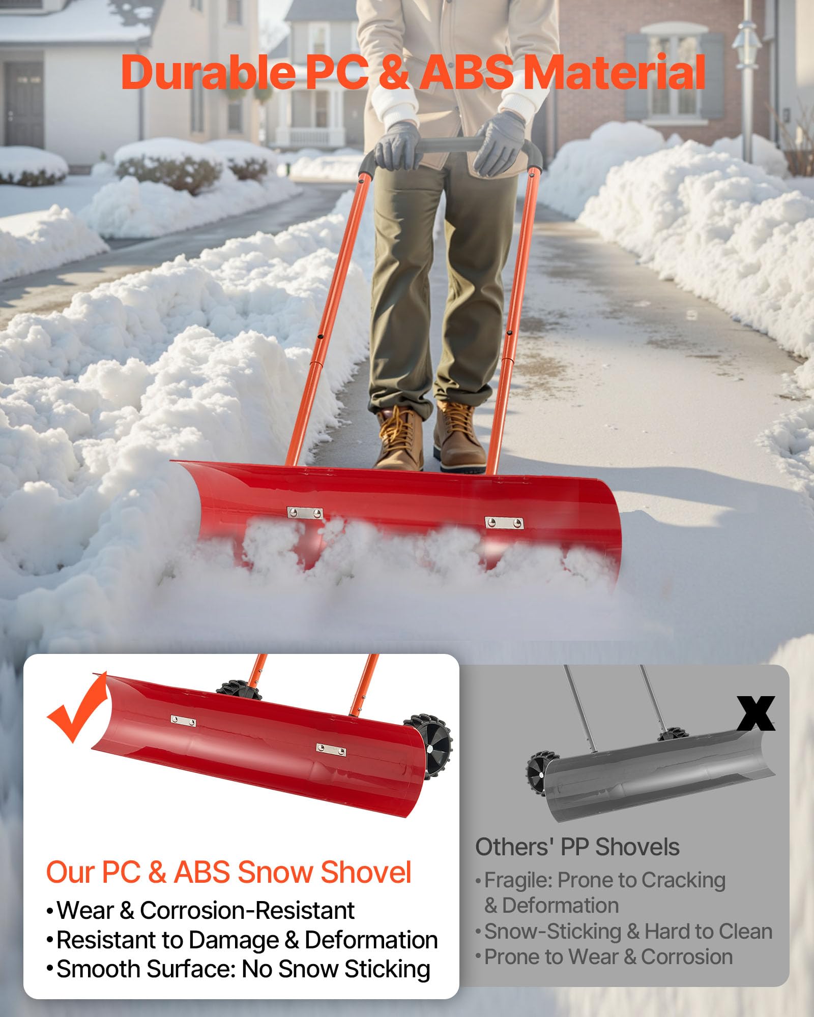 Angled 72-degree blade increases ground contact for efficient snow pushing