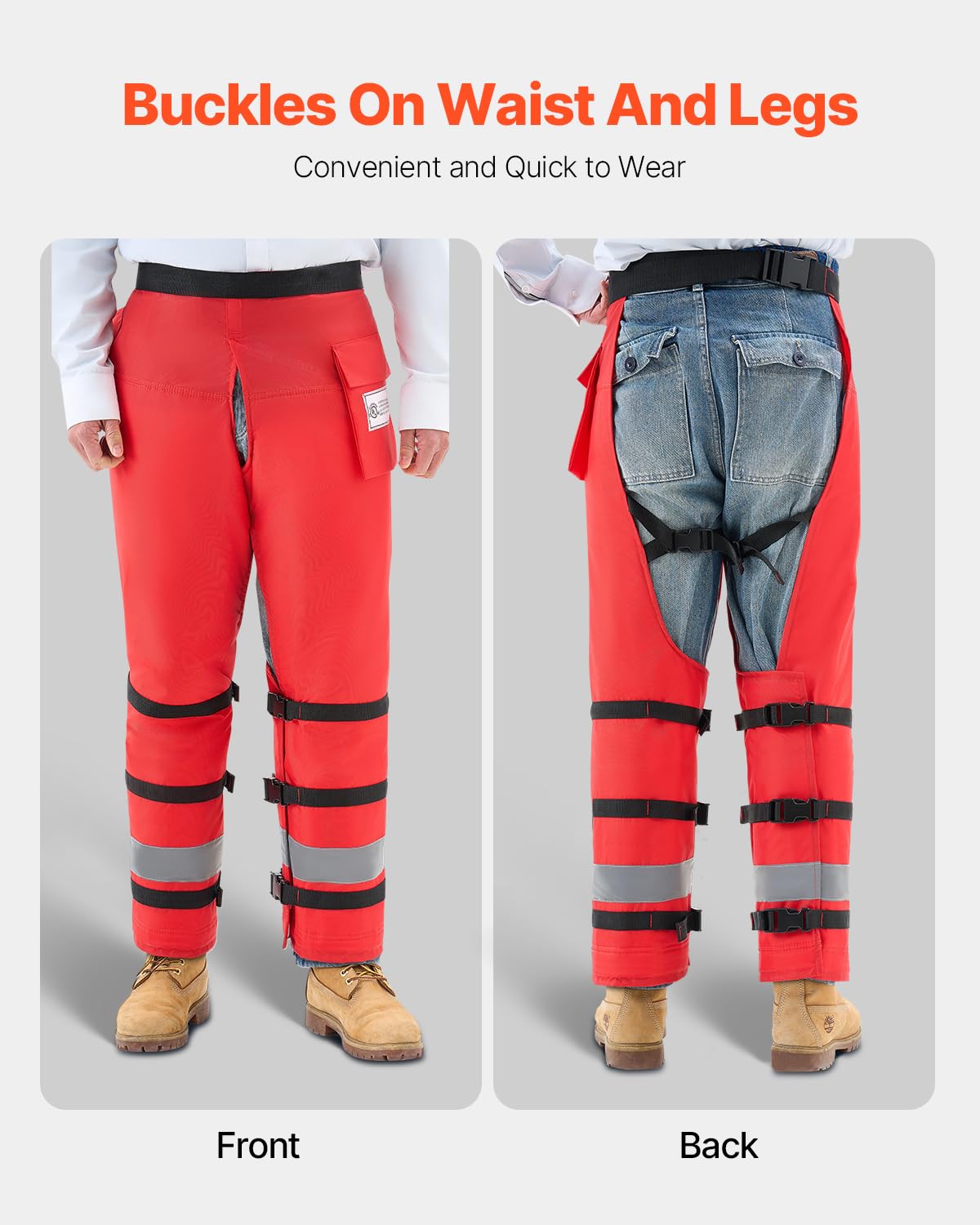Durable 420D nylon outer fabric of VEVOR chaps for rugged outdoor use