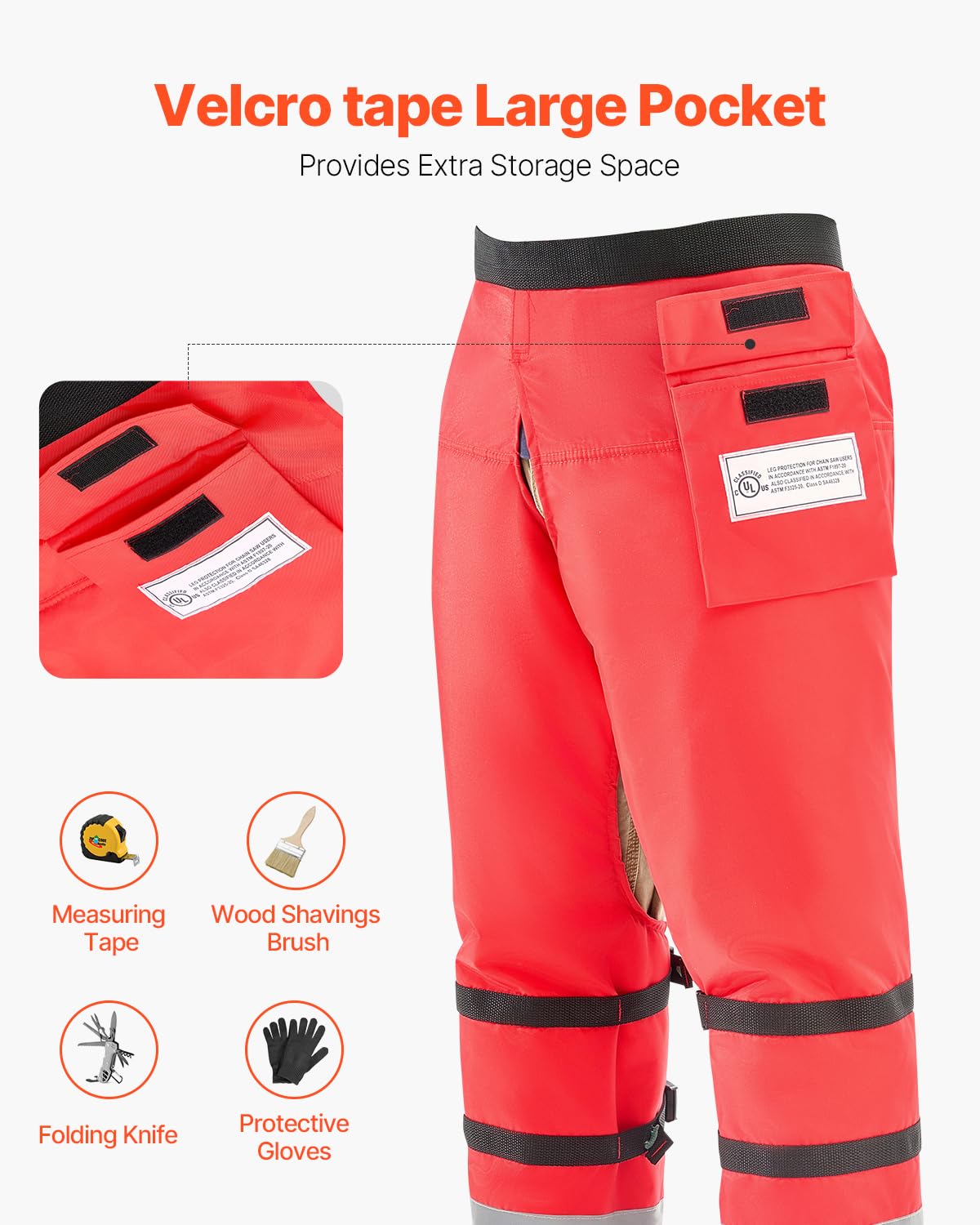 Reinforced stitching on VEVOR chainsaw chaps for durable wear