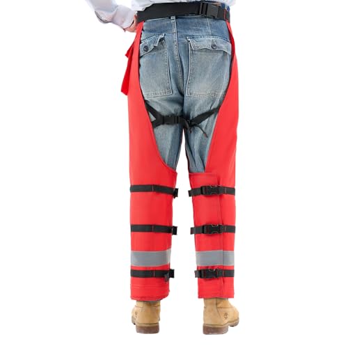 Forest worker wearing VEVOR chaps during chainsaw use