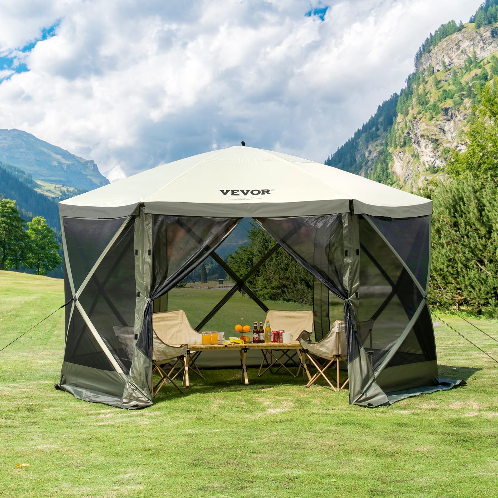 VEVOR army green pop-up gazebo blending with outdoor spaces