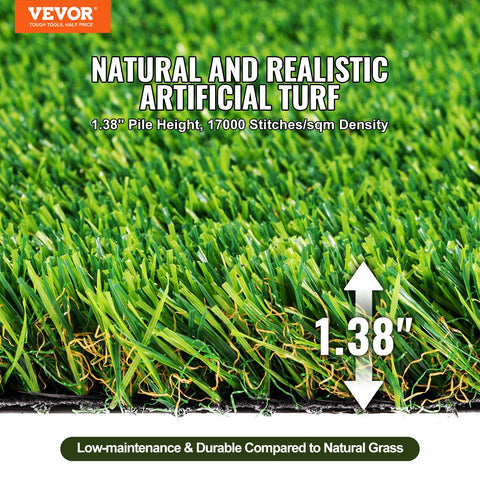 VEVOR turf with 1.38-inch pile delivers soft, realistic feel underfoot.
