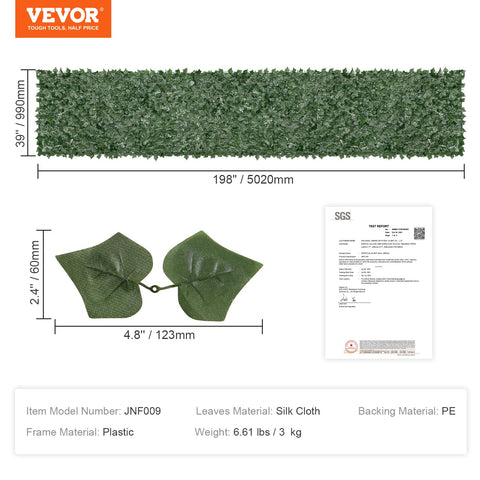 VEVOR artificial ivy fence horizontal or vertical installation to suit space.