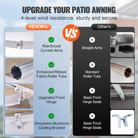 Waterproof PU-coated fabric on the VEVOR awning for outdoor longevity.