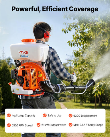 VEVOR backpack fogger with 4-gallon tank for longer spraying sessions