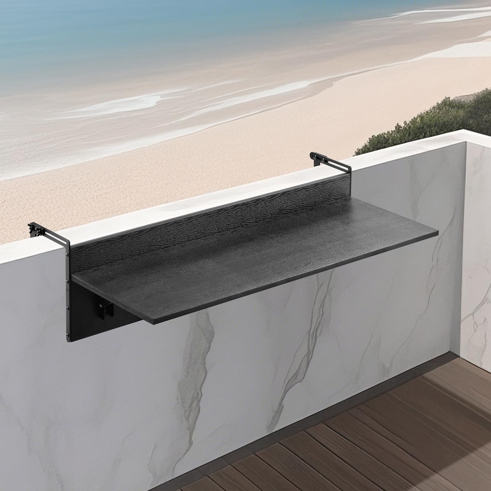 VEVOR balcony hanging table folded against rail, saving balcony space