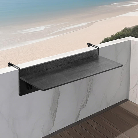 VEVOR balcony hanging table folded against rail, saving balcony space