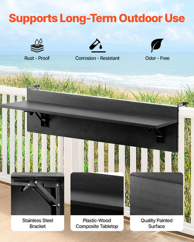 VEVOR balcony hanging table rail clamps adjust from 1 to 4.3 inches