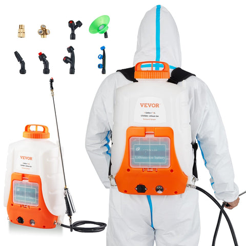 VEVOR battery-powered backpack sprayer front view for easy all-day spraying
