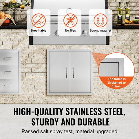 VEVOR BBQ access door double-wall panel close-up emphasizes durability.