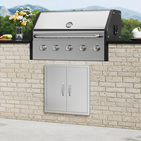 VEVOR BBQ access door flush-mount design blends with outdoor walls.