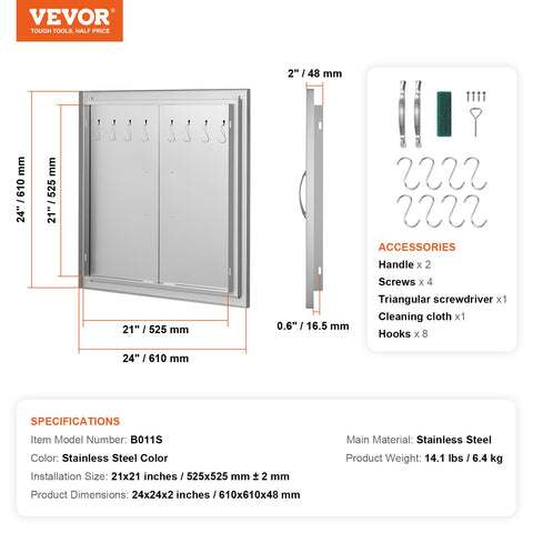 VEVOR BBQ access door interior-hooks offer extra storage.
