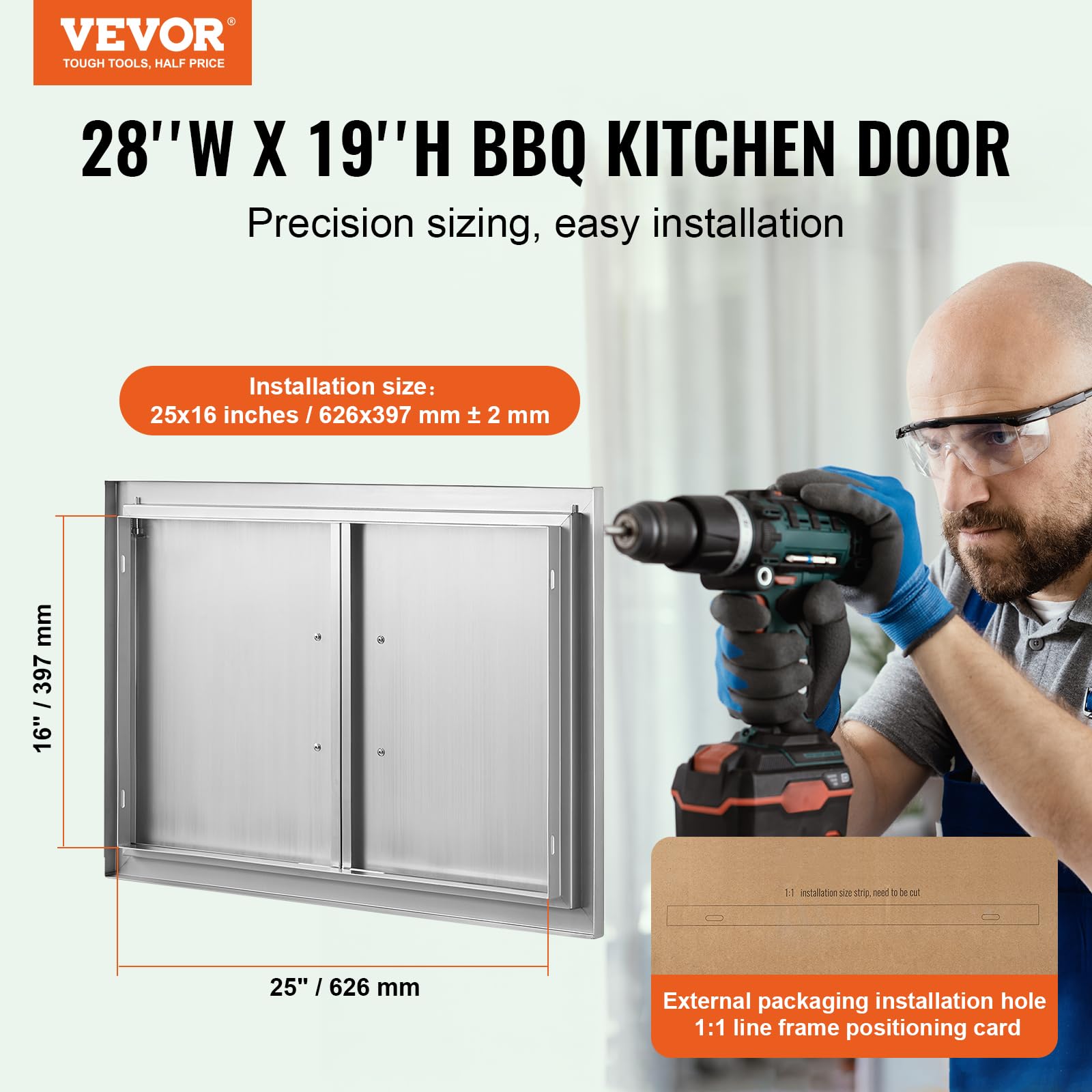 VEVOR BBQ Access Door handle close-up showing ergonomic grip