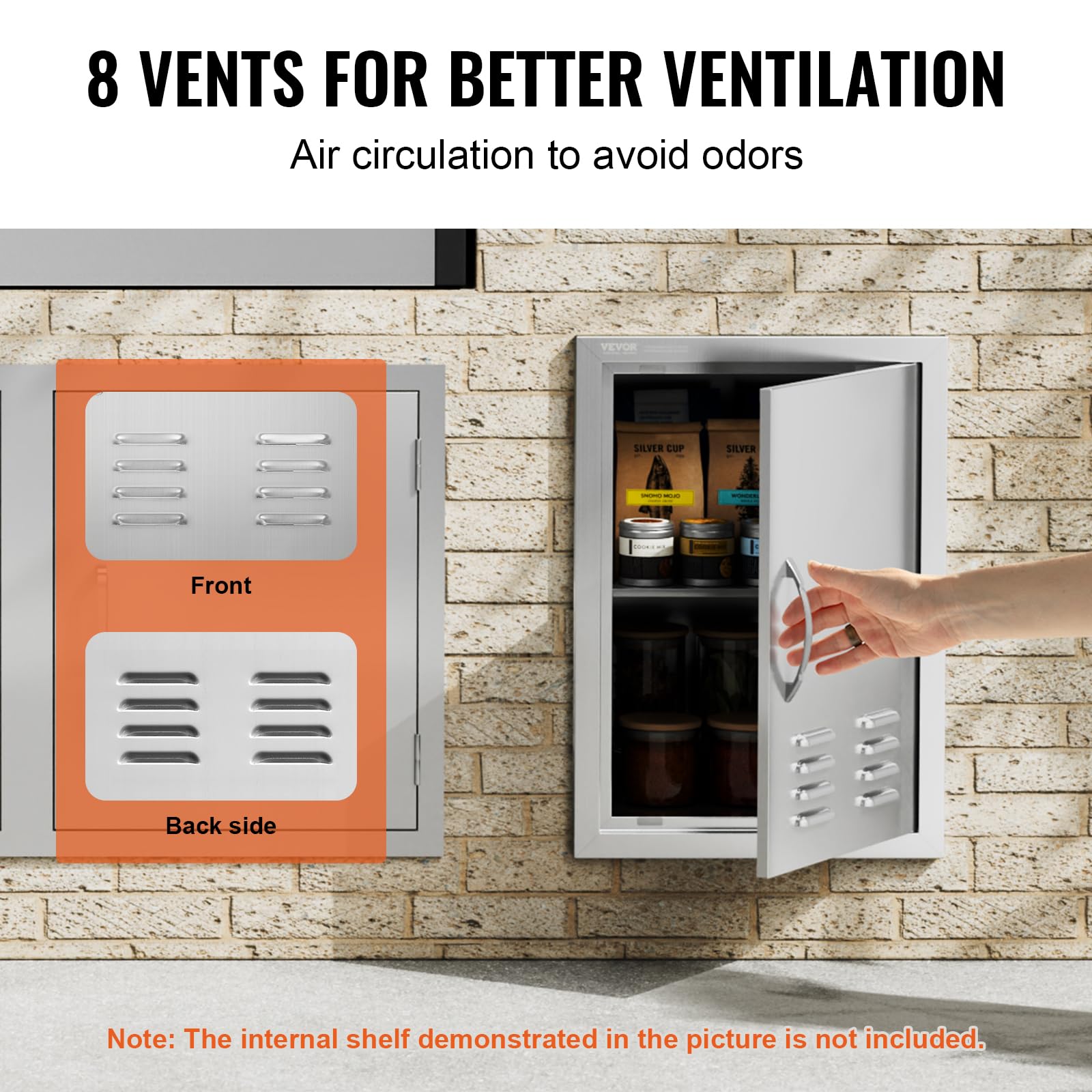 VEVOR BBQ access door handle close-up demonstrates ergonomic grip.