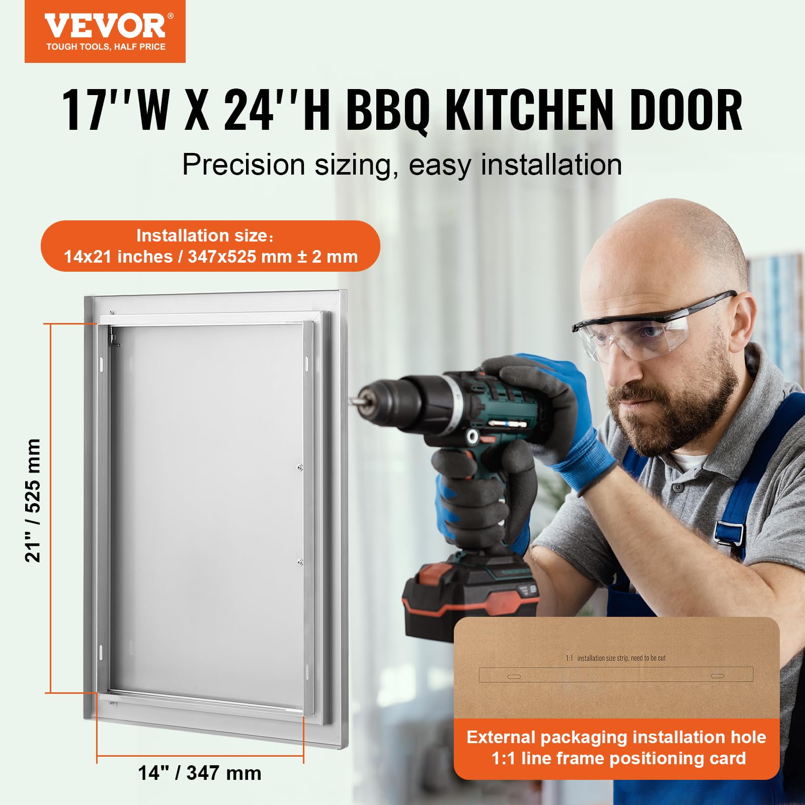 VEVOR BBQ Access Door handle detail showing ergonomic zinc alloy grip for easy opening.