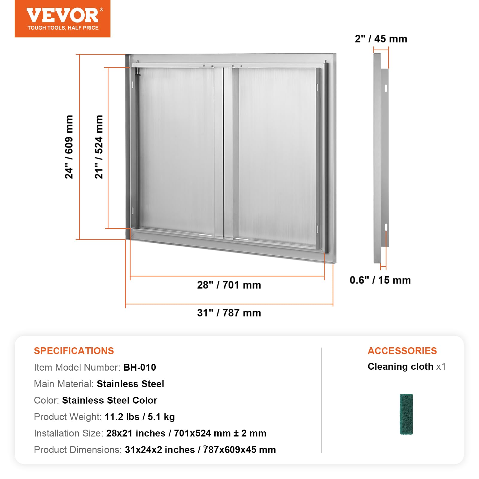 VEVOR BBQ Access Door hidden handle for a clean, safe exterior