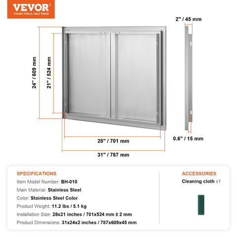 VEVOR BBQ Access Door hidden handle for a clean, safe exterior