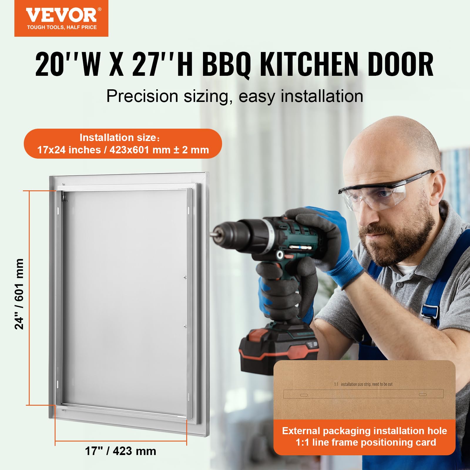VEVOR BBQ access door hinge detail highlighting durable hardware.