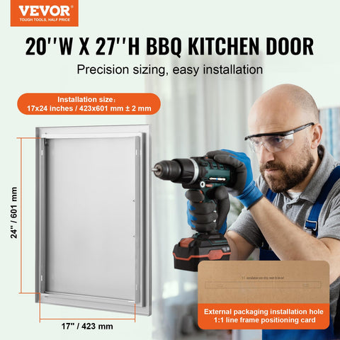 VEVOR BBQ access door hinge detail highlighting durable hardware.