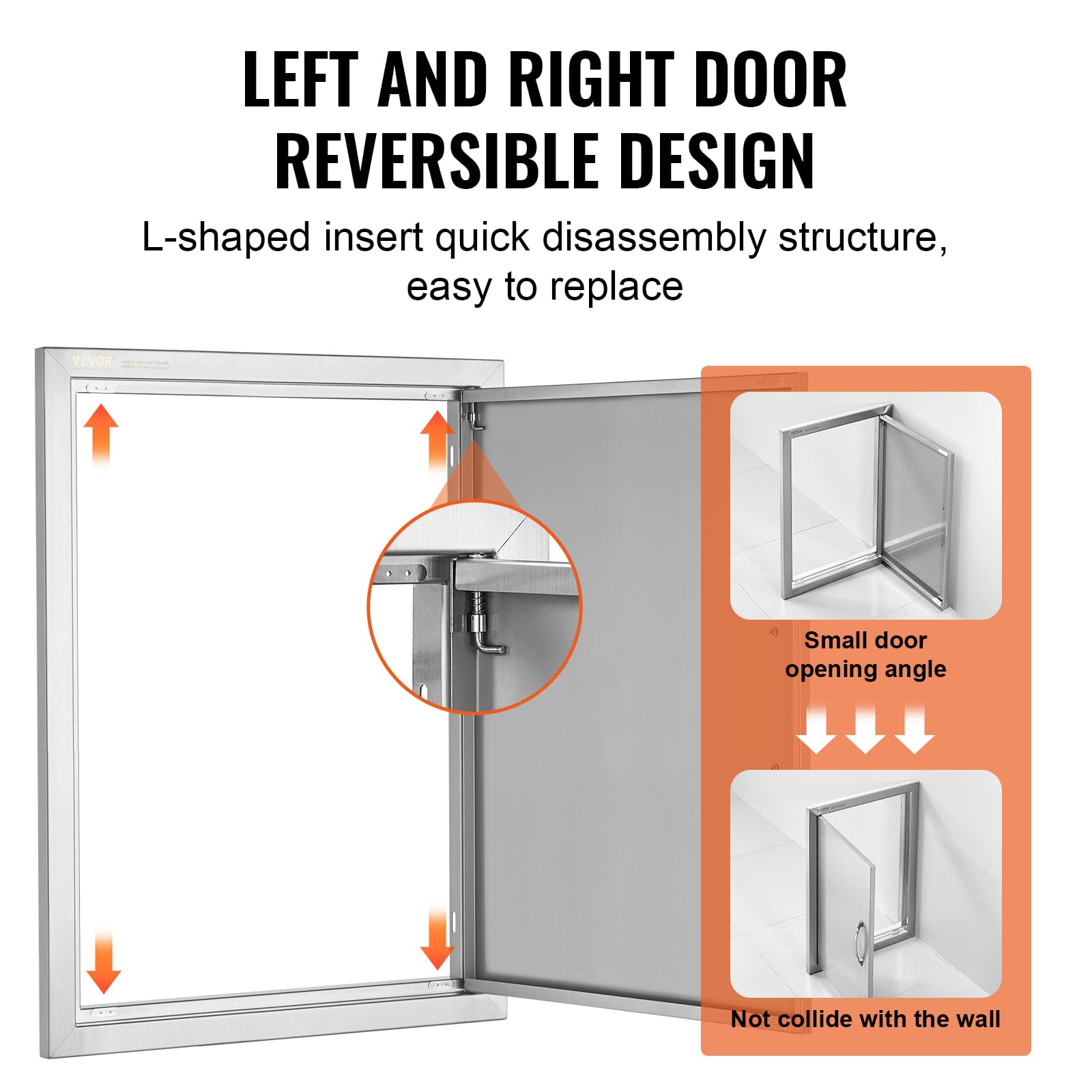 VEVOR BBQ access door left-right reversible feature for flexible installation.