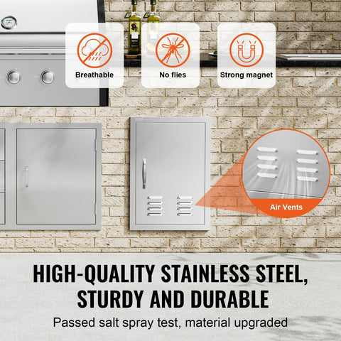 VEVOR BBQ access door left-side angle emphasizing smooth handle.