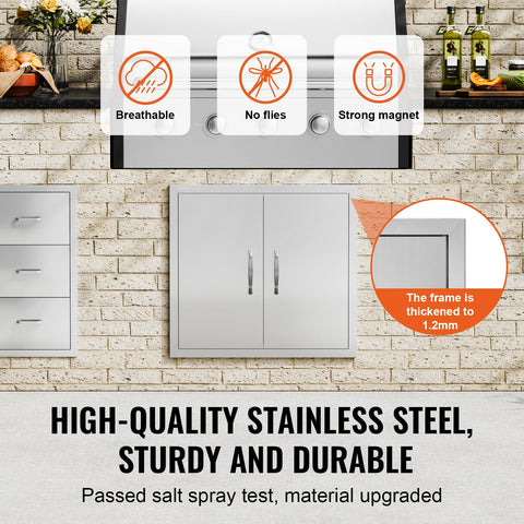 VEVOR BBQ access door magnets close-up show secure closure in outdoor use.