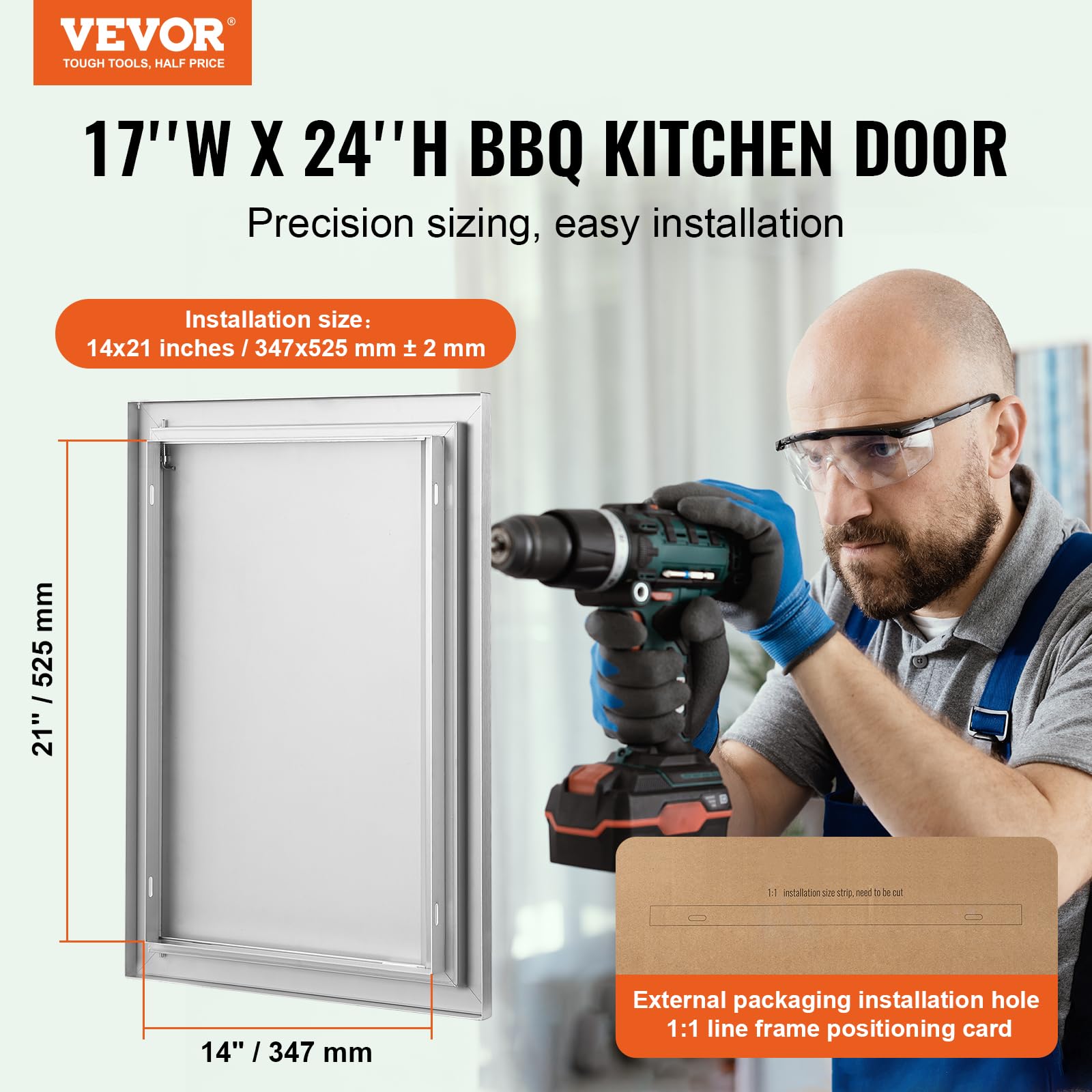 VEVOR BBQ Door with recessed handle design for clean, safe exterior mounting