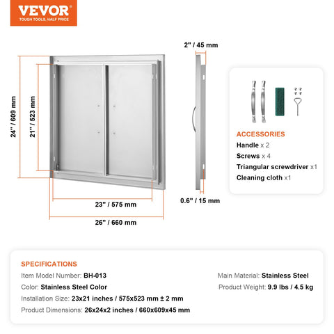 VEVOR BBQ access door seamless frame highlights clean, durable outdoor edge.