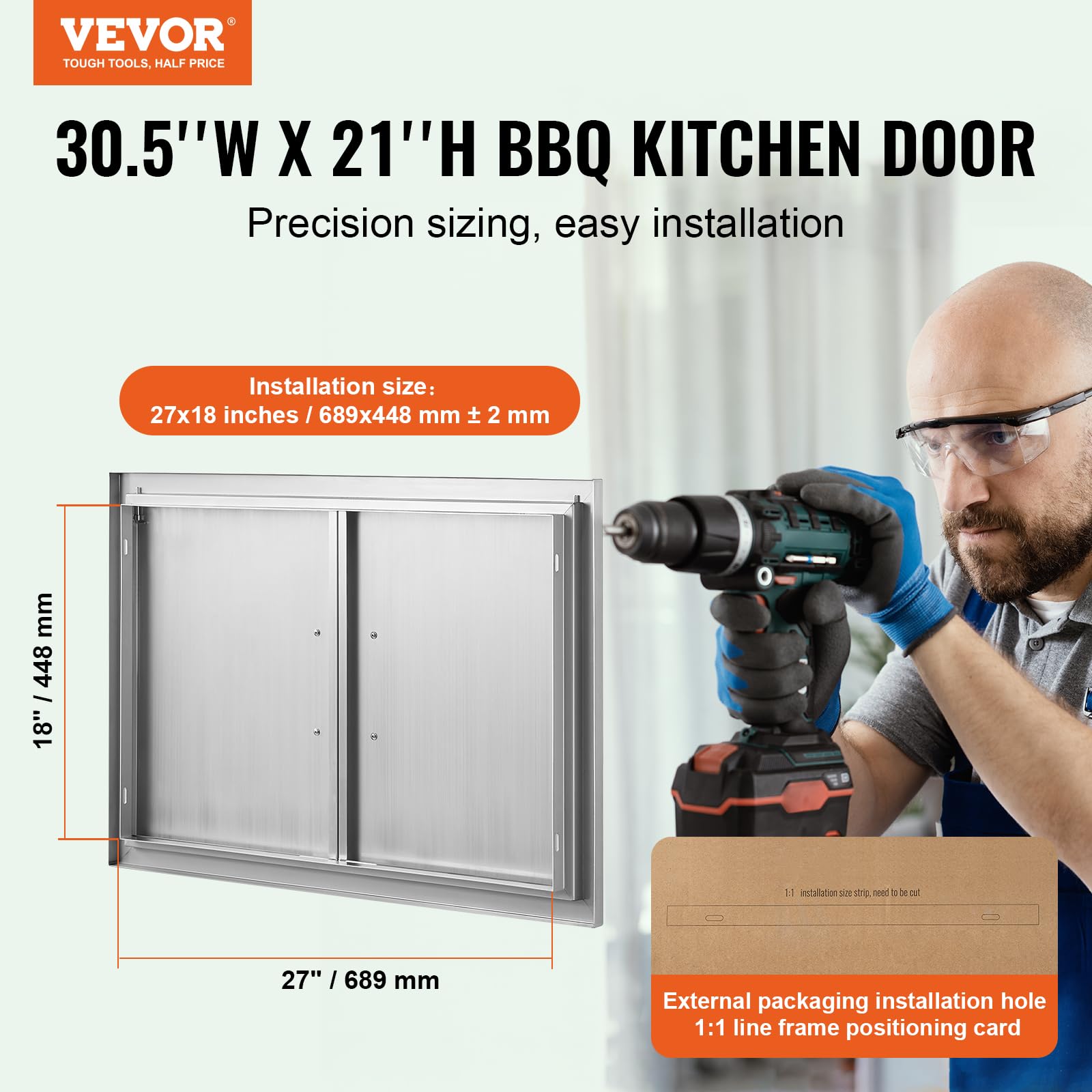 VEVOR BBQ Access Door stainless steel close-up showing durable exterior