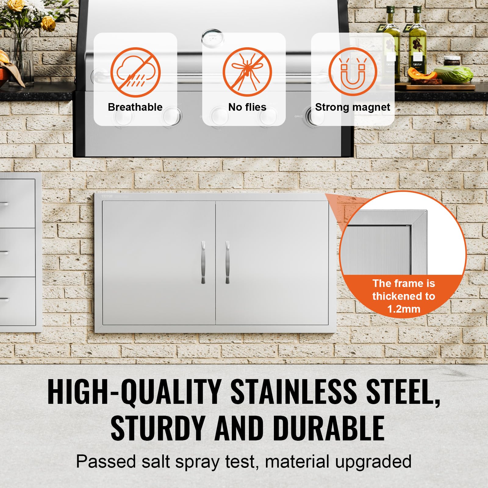 VEVOR stainless steel texture on the door demonstrates rust-proof durability.