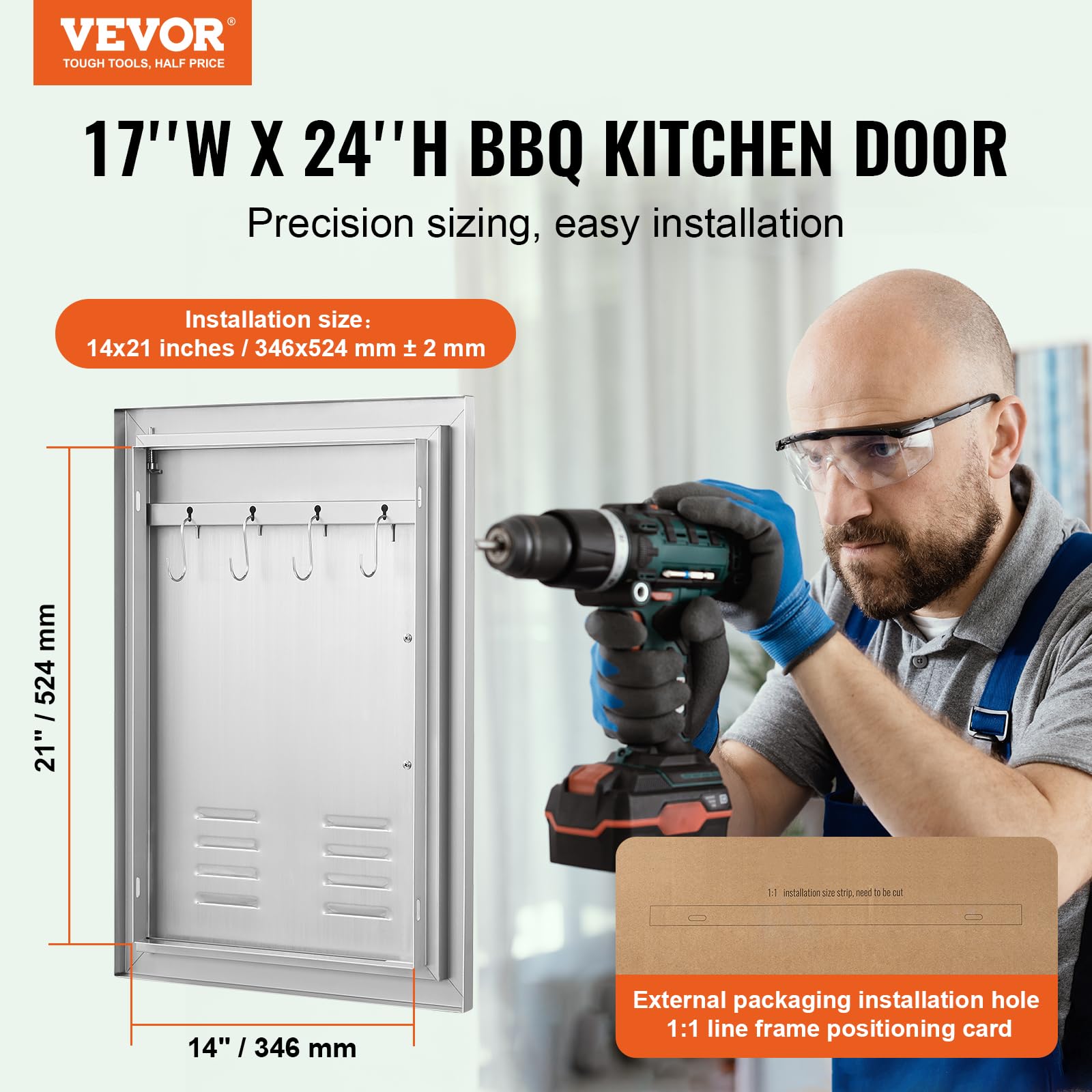 VEVOR BBQ access door top view shows vented panel for air circulation.