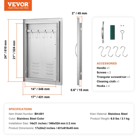 VEVOR BBQ access door vented panel for improved storage airflow.