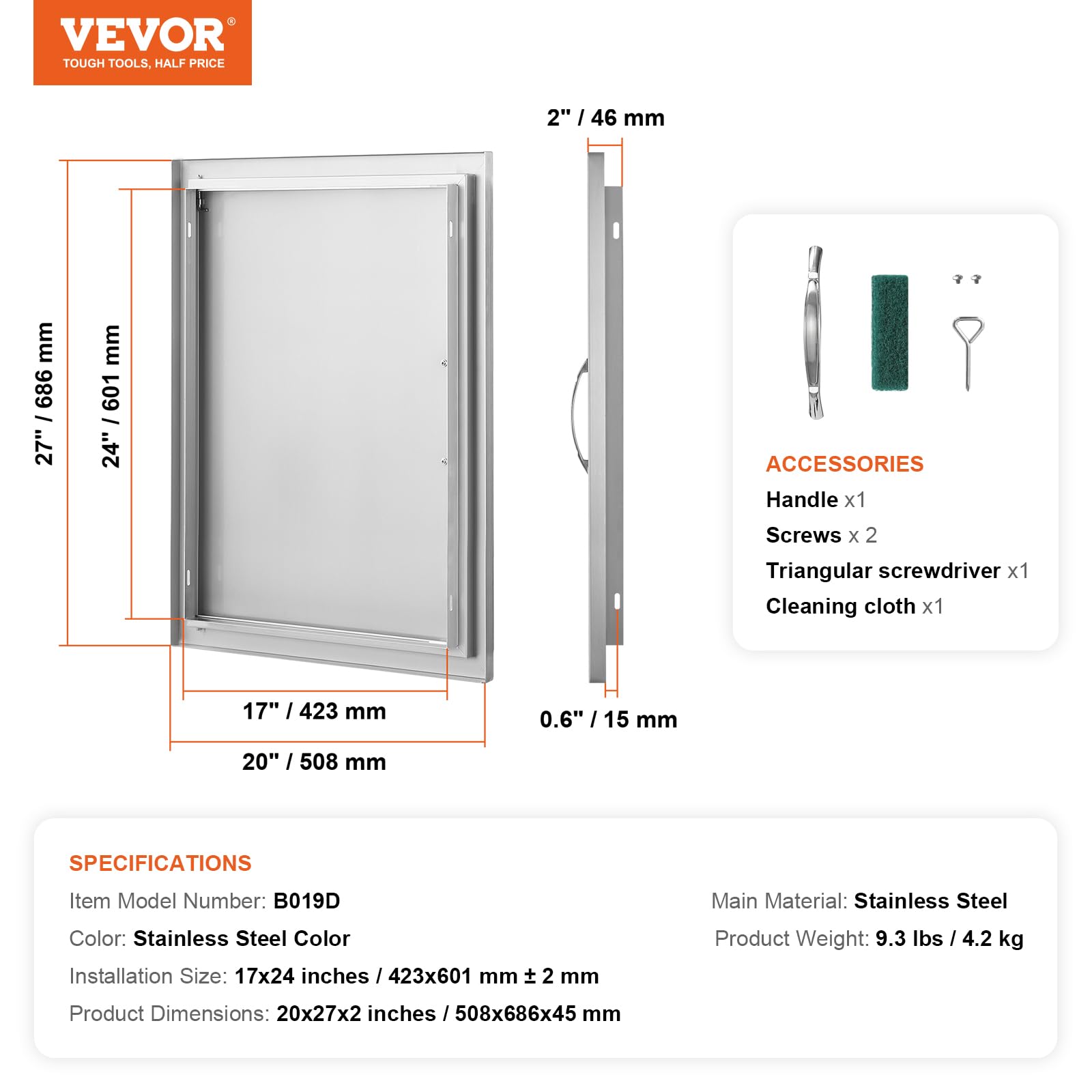 VEVOR BBQ access door wall-mounted setup demonstrates flush integration.