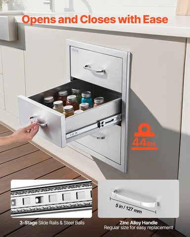 VEVOR BBQ island drawer installed, secure heavy-duty storage beside grill.