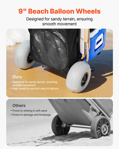 VEVOR Beach Cart 9-inch balloon wheels glide over sand easily.