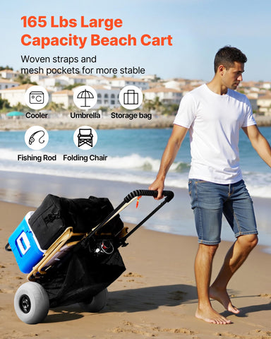 VEVOR Beach Cart deck measures 20.1 x 14.6 inches to hold gear securely.